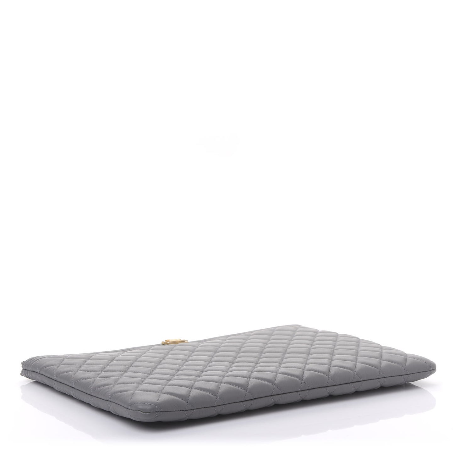 Lambskin Quilted Large Boy Zip Pouch Grey
