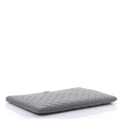 Chanel Lambskin Quilted Large Boy Zip Pouch Grey 4 of 11