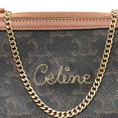 Celine Lambskin Triomphe Canvas Embroidered Logo Clutch With Chain Tan 6 of 8