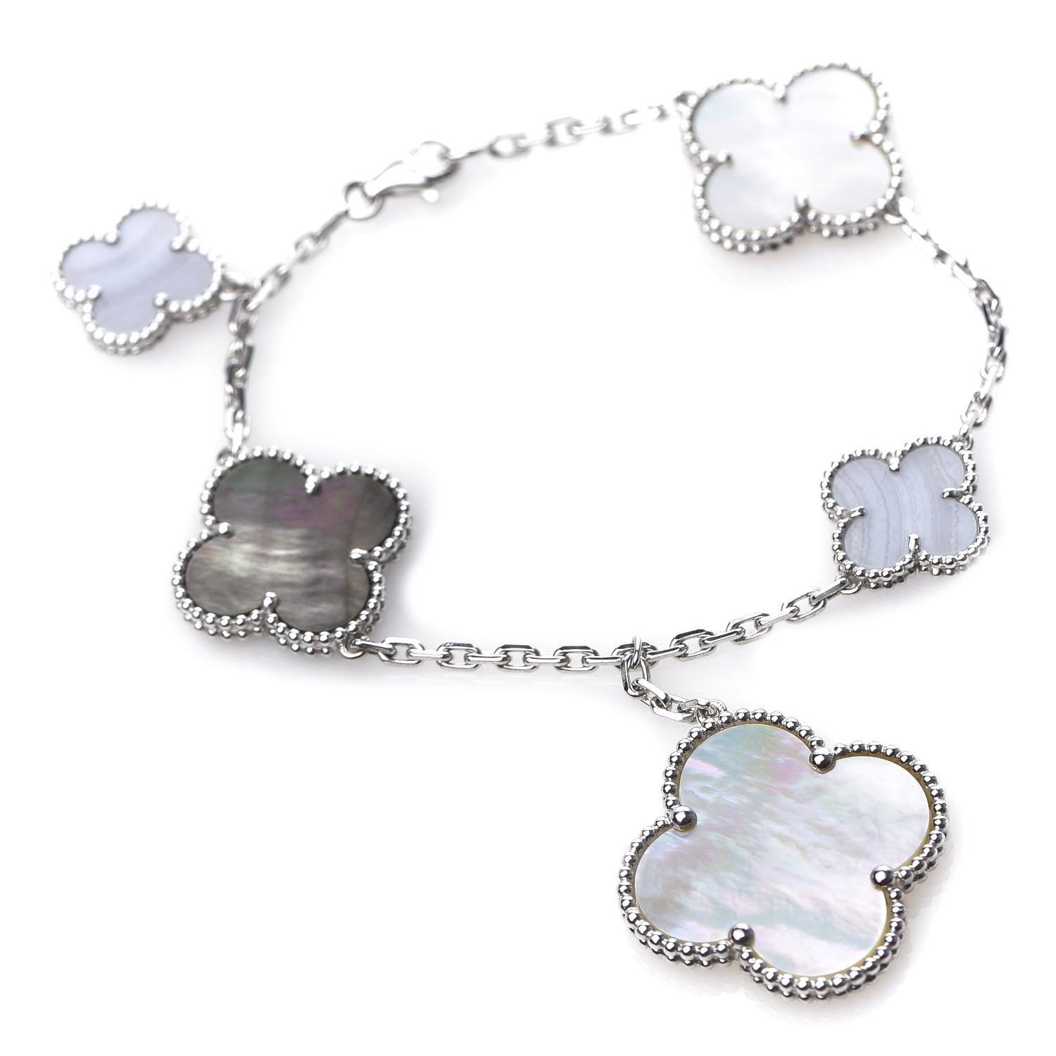 Van Cleef & Arpels 18K White Gold Chalcedony Mother of Pearl 5 Motifs Magic Alhambra Bracelet 1 of 5