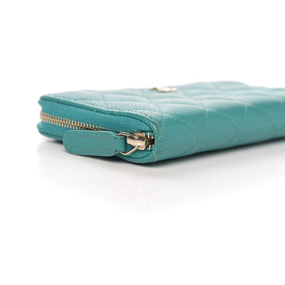 Chanel Caviar Quilted Small Zip Around Wallet Turquoise 10 of 14