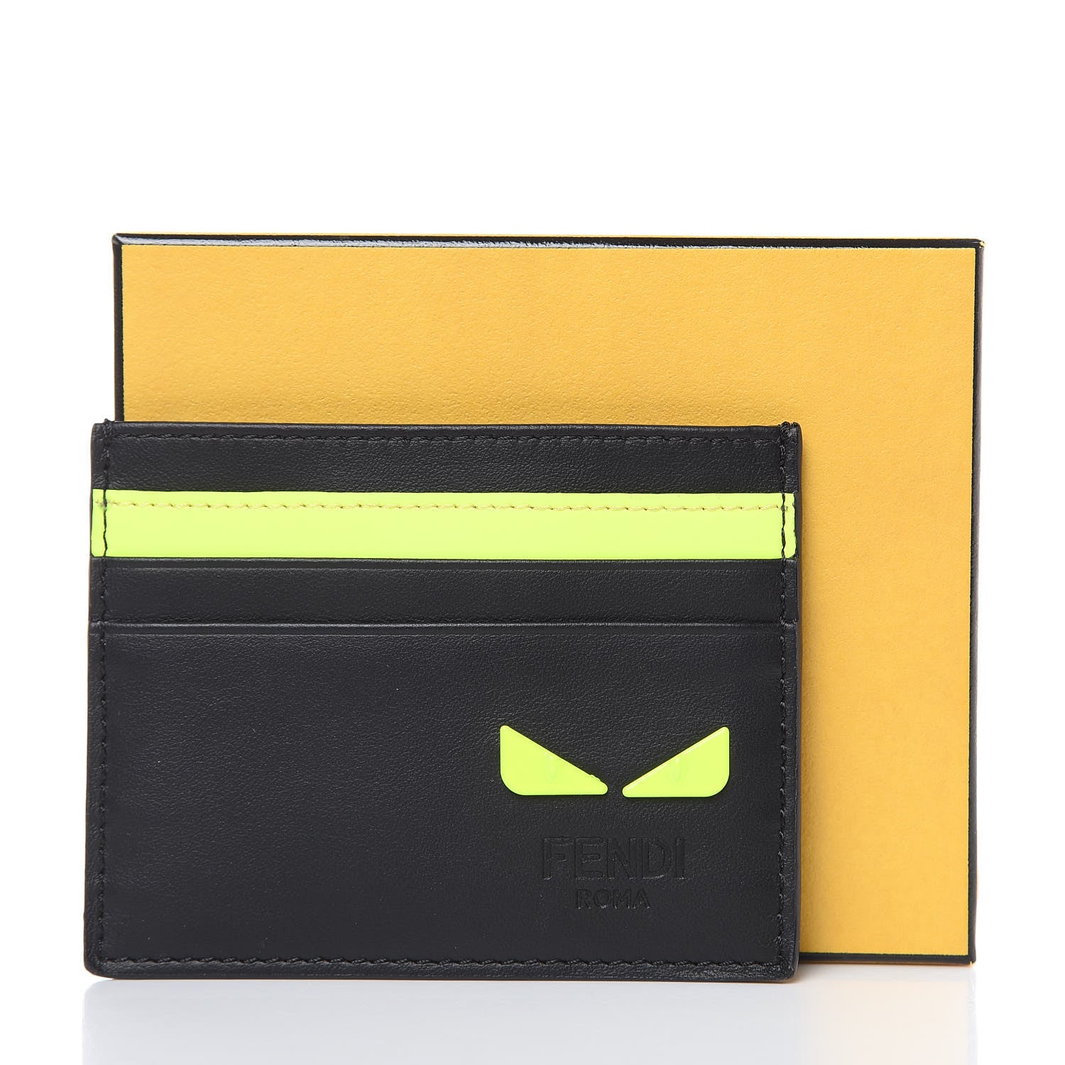 Fendi Vitello Grace Light I See You Eyes Card Holder Black Giallo Fluo 9 of 9