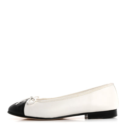 Chanel Lambskin Cap Toe CC Ballerina Flats 36 White Black 1 of 12