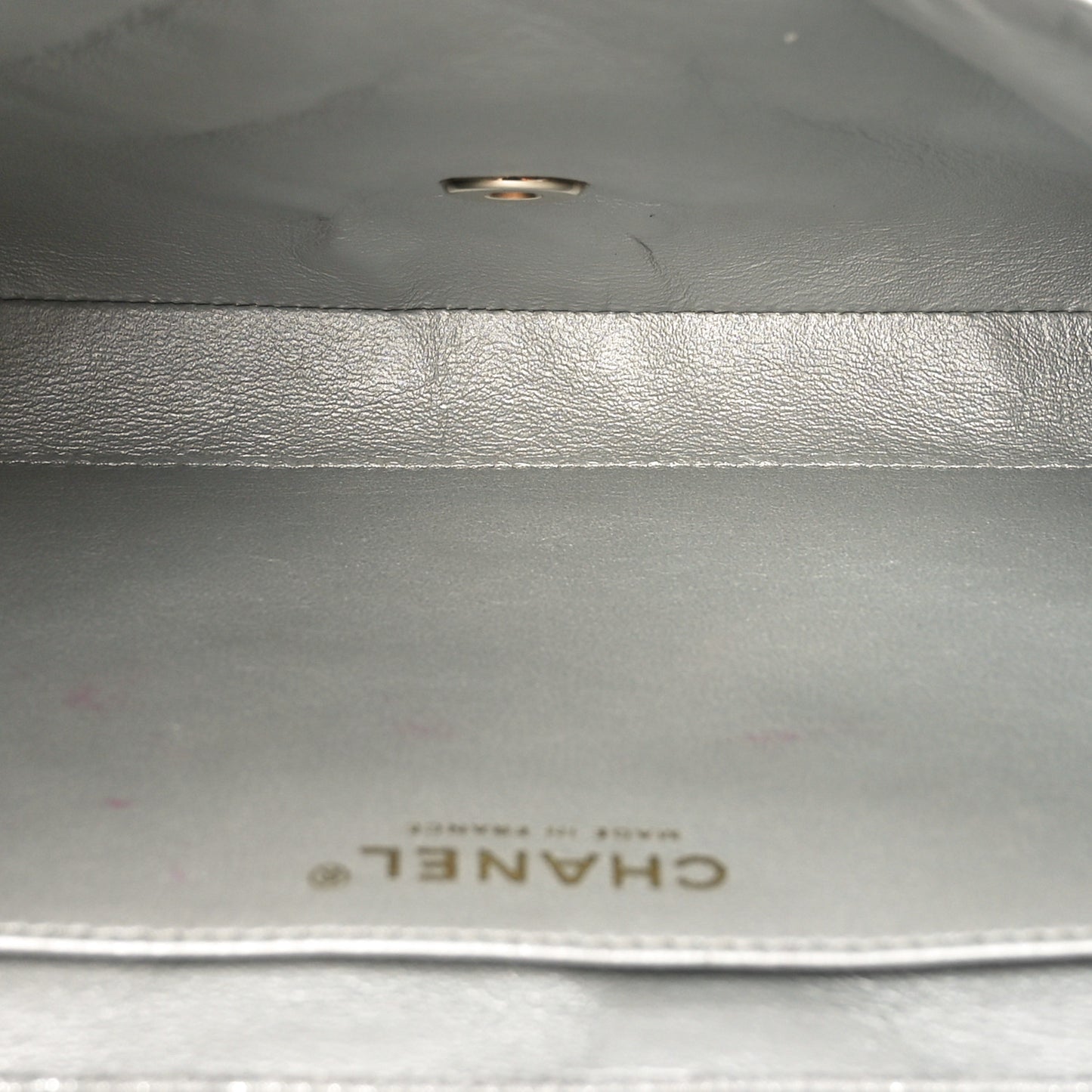 Iridescent Calfskin Quilted Clutch With Chain Flap Silver