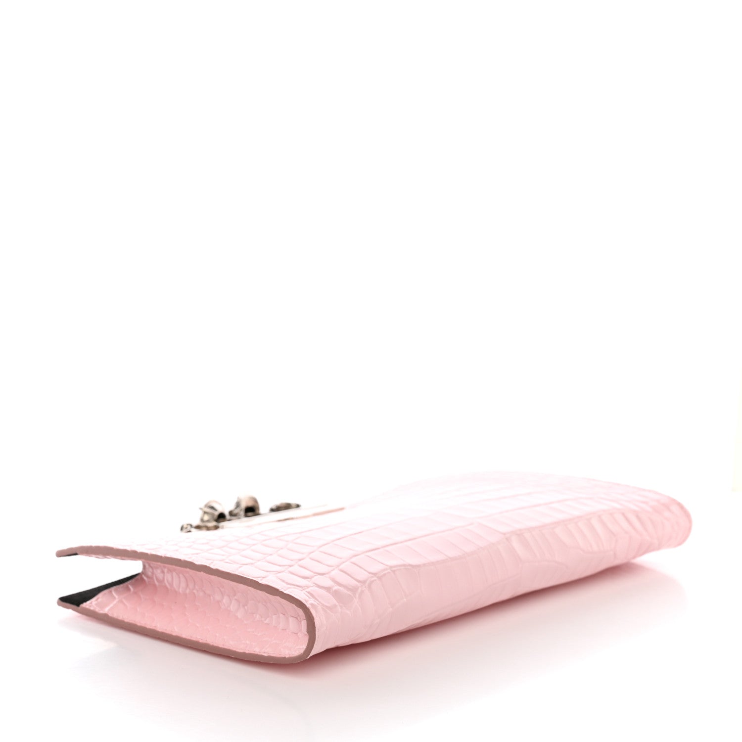 Alexander McQueen Calfskin Crocodile Embossed Knuckle Flat Clutch Light Pink 4 of 6