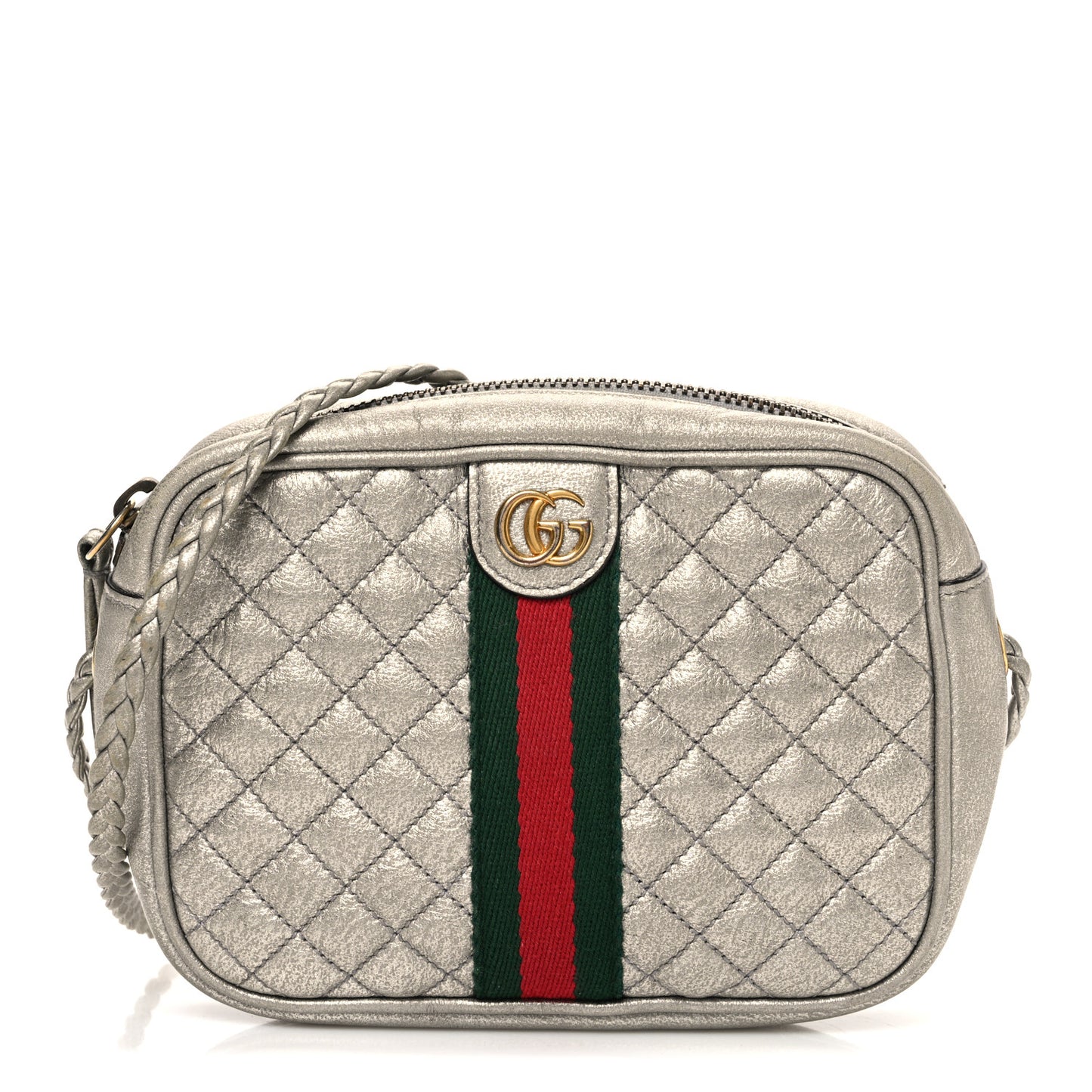 Laminated Nappa Web Trapuntata Mini GG Shoulder Bag Argento