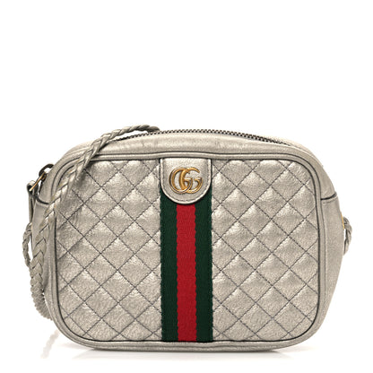 Gucci Laminated Nappa Web Trapuntata Mini GG Shoulder Bag Argento 1 of 11