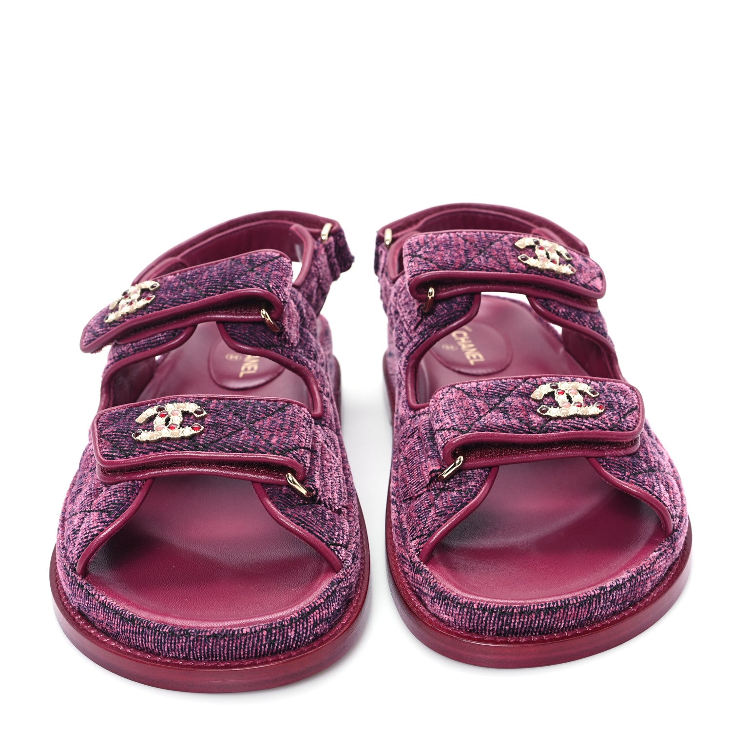 Chanel Velvet Velcro Dad Sandals 37.5 Pink 3 of 10