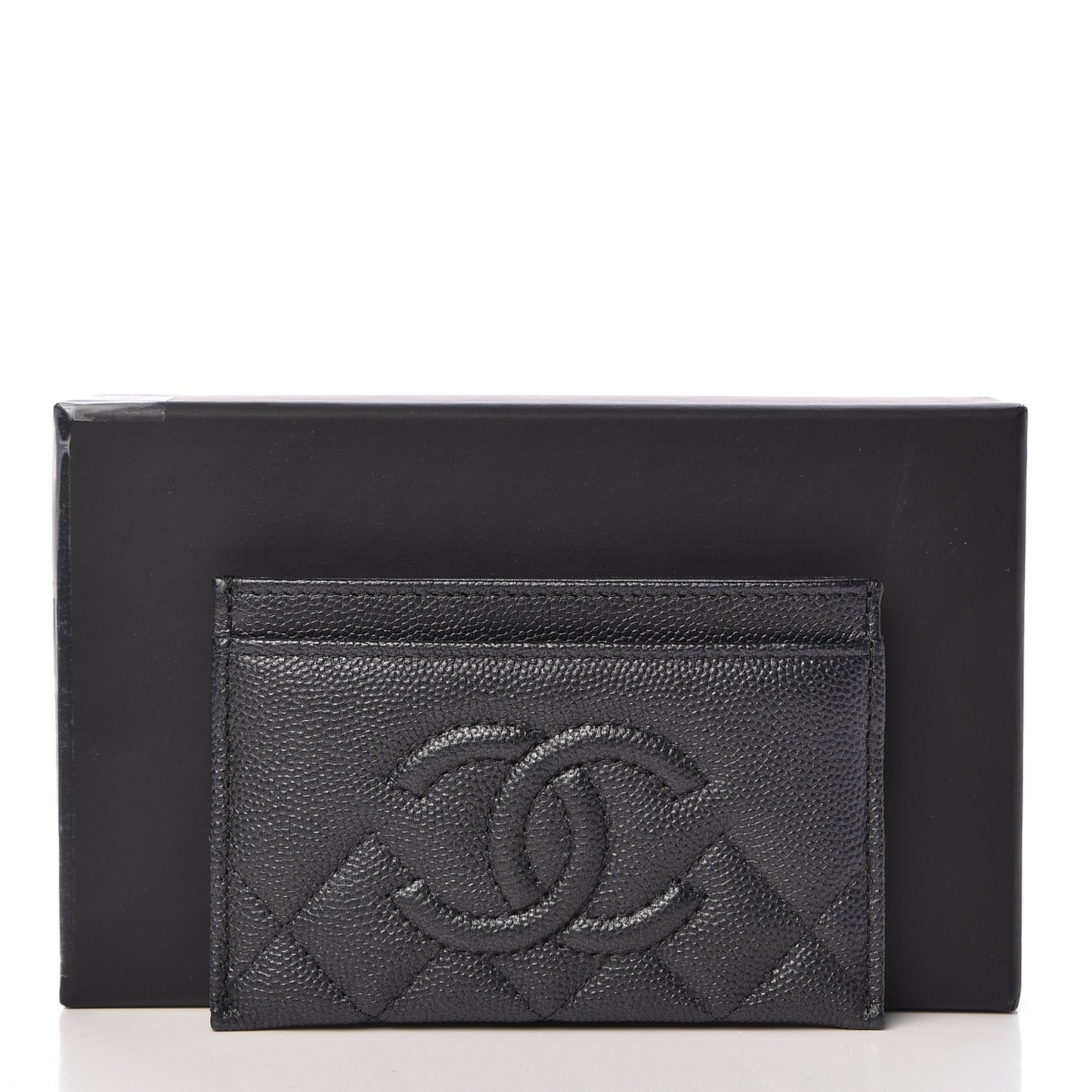 Metallic Caviar Quilted CC Card Holder Dark Grey