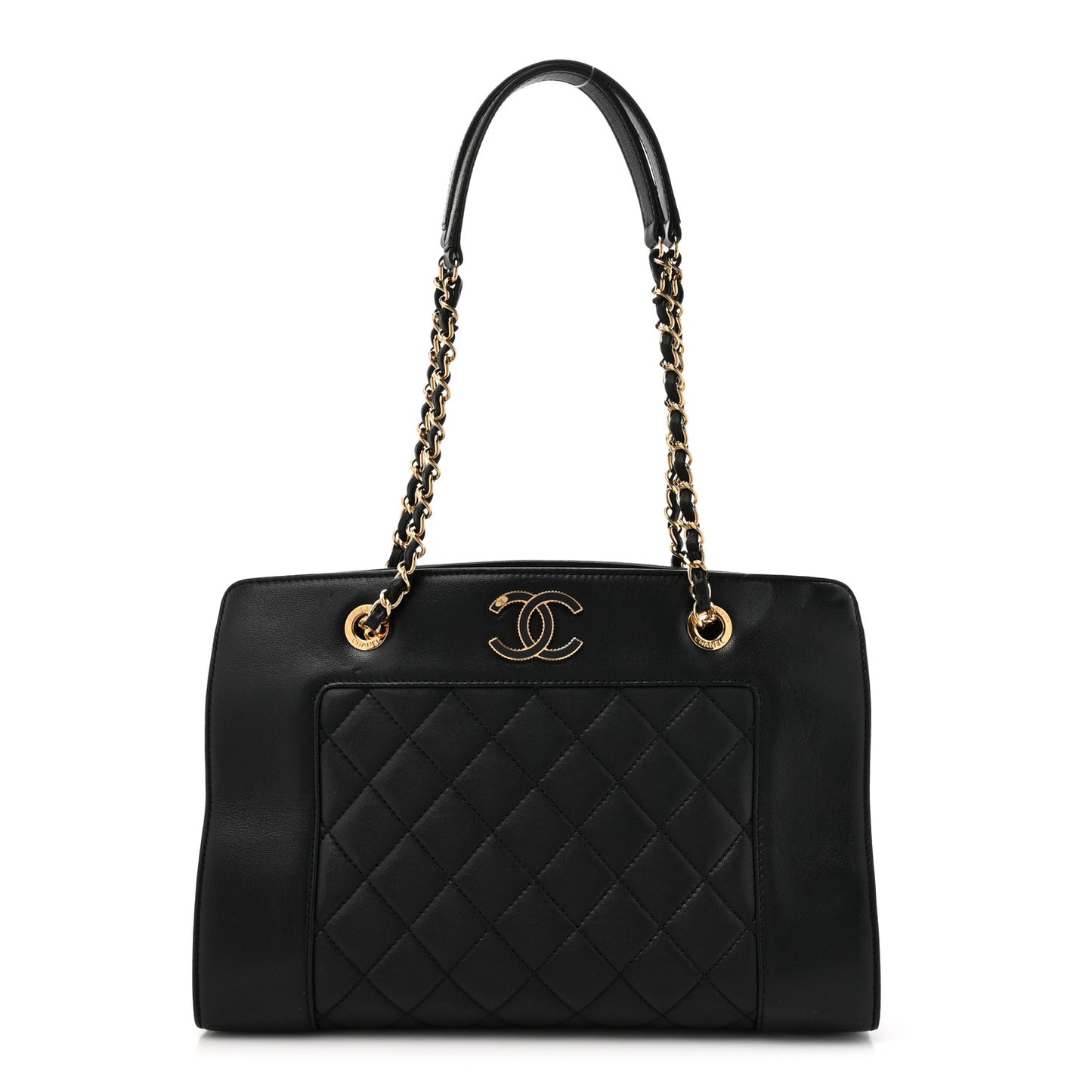 Sheepskin Quilted Mademoiselle Vintage Shopping Tote Black