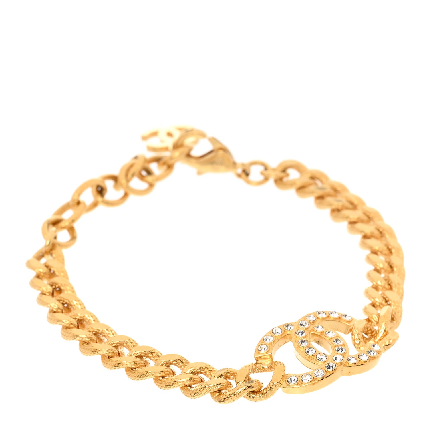 Chanel Crystal CC Chain Link Bracelet Gold 1 of 6