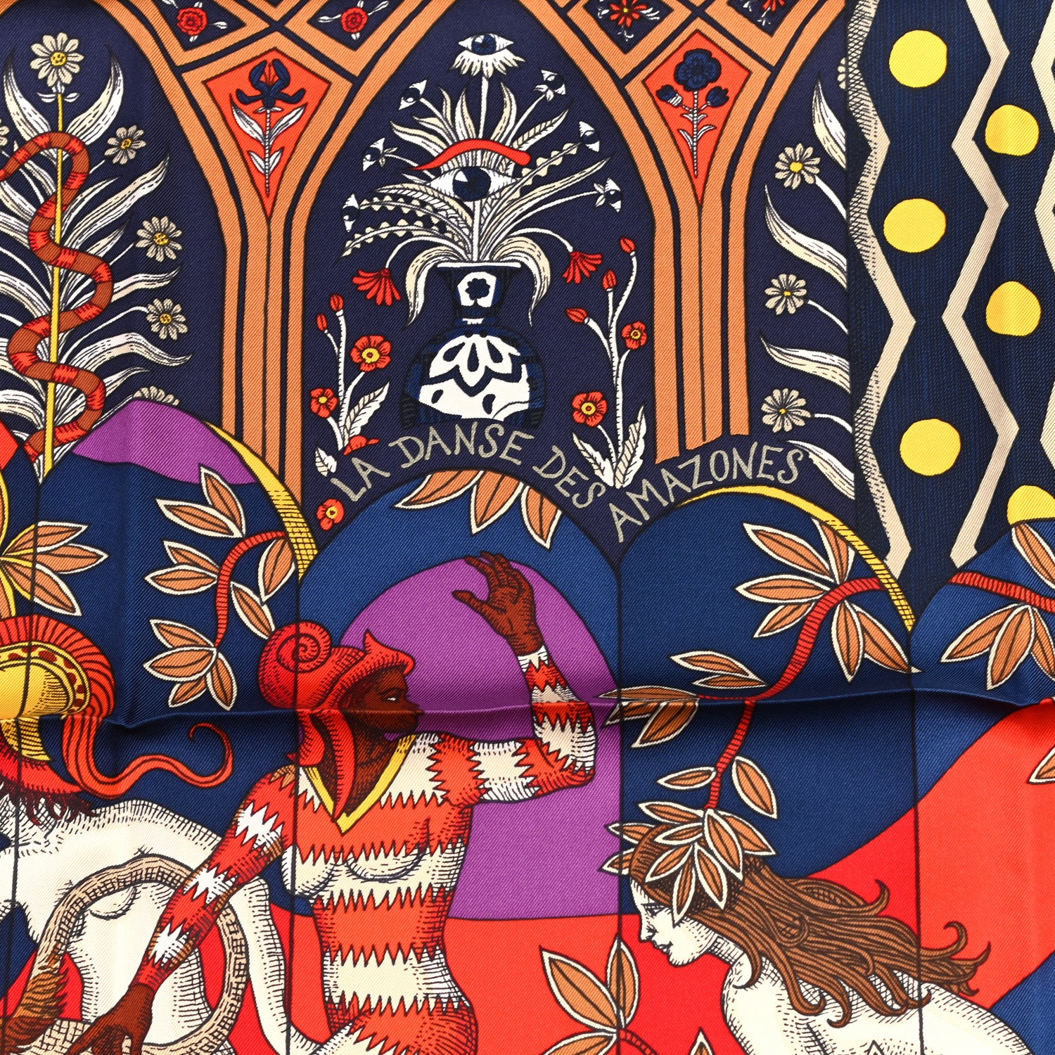 Hermes Silk La Danse Des Amazones Scarf 90 Marine Rouge Violet 2 of 5