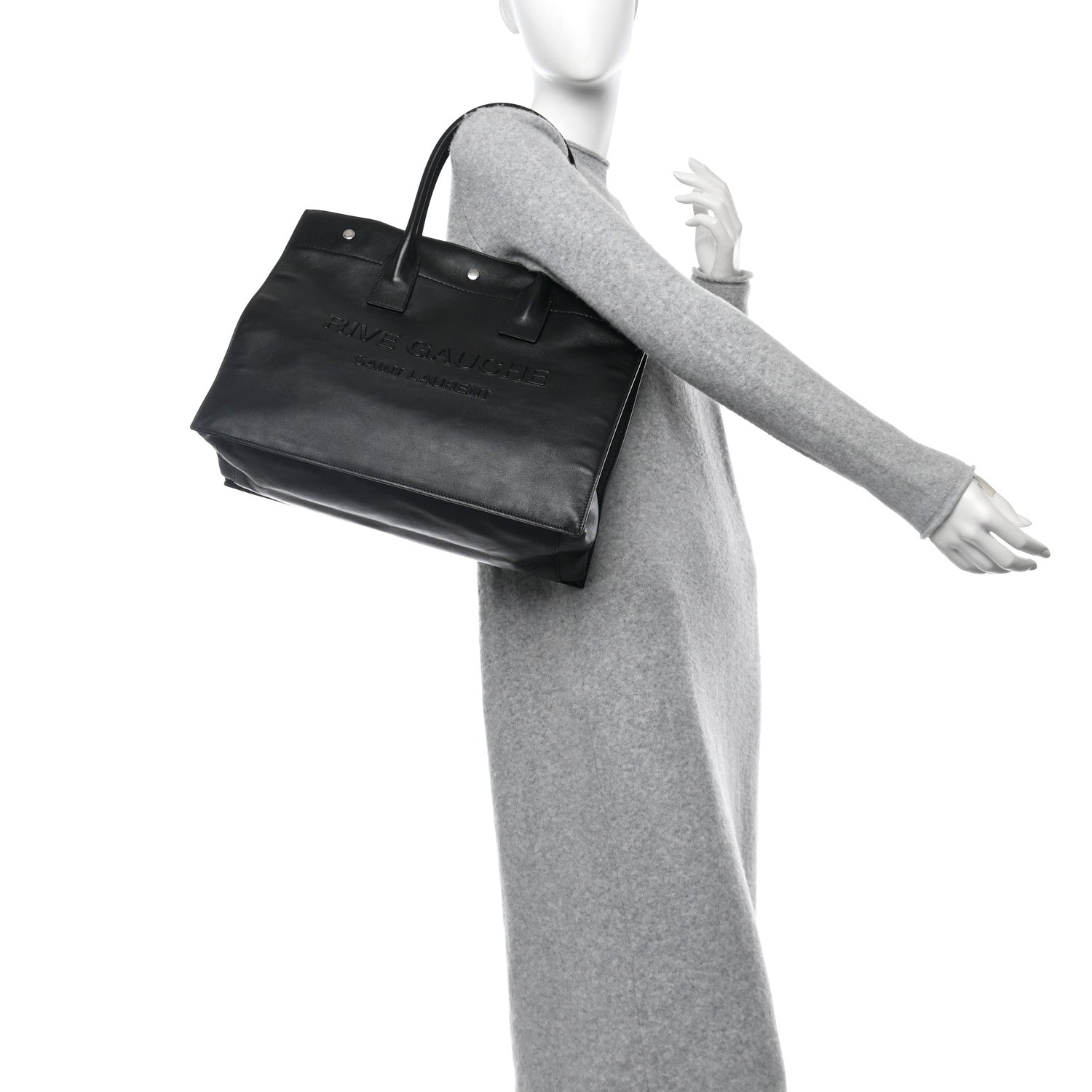 Saint Laurent Smooth Calfskin Rive Gauche Small Tote Black 2 of 10
