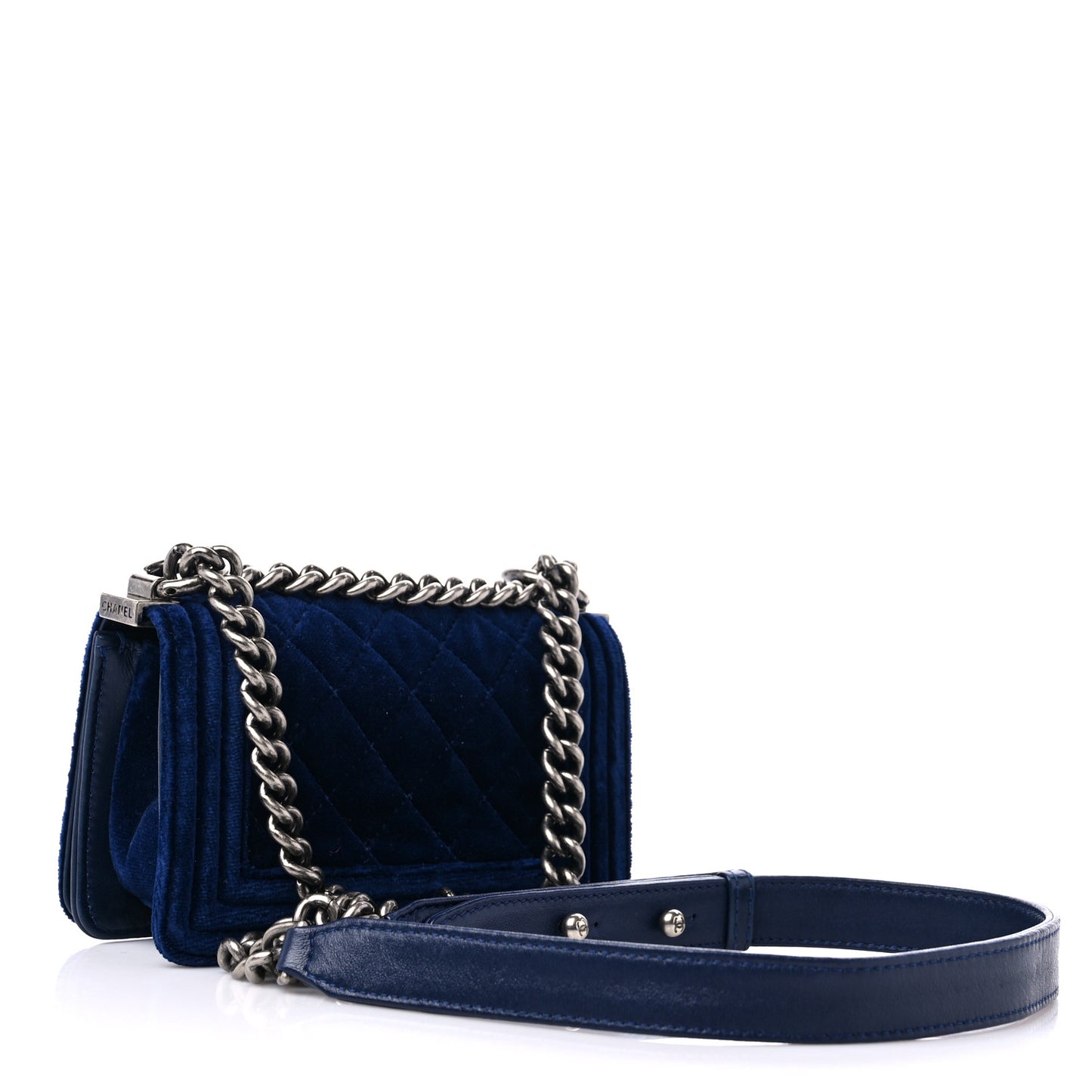 Velvet Quilted Mini Boy Flap Navy