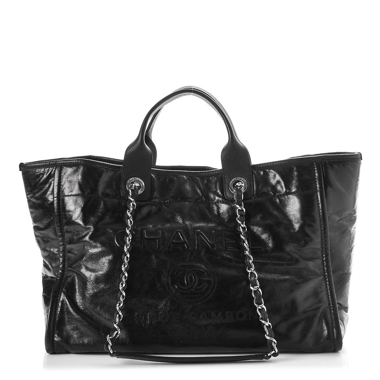 Glazed Calfskin Large Deauville Tote Black