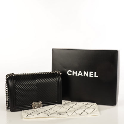 Chanel Calfskin Chevron Quilted Large Boy Flap Black 5 of 9