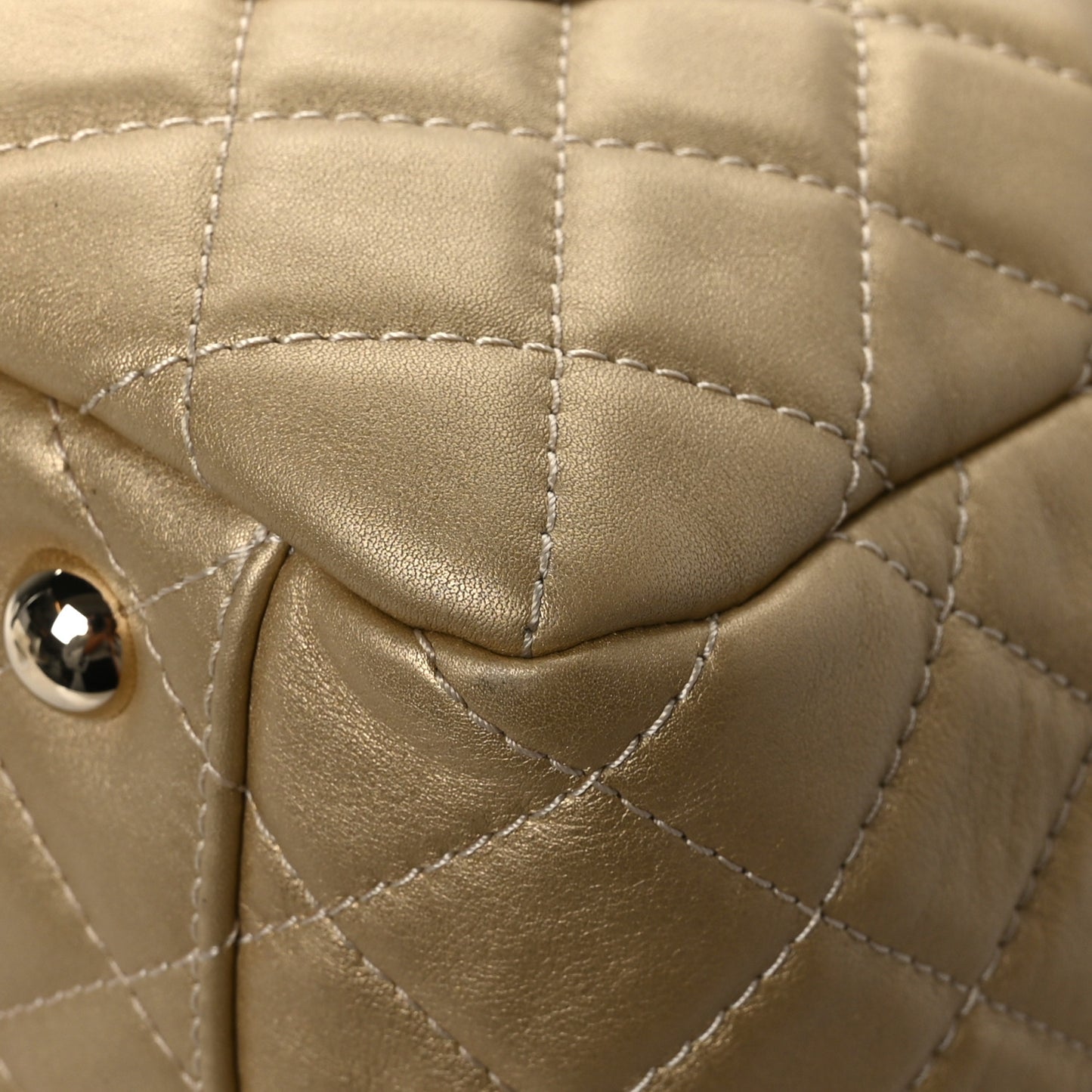 Metallic Calfskin Quilted Small XXL Travel Flap Bag Gold