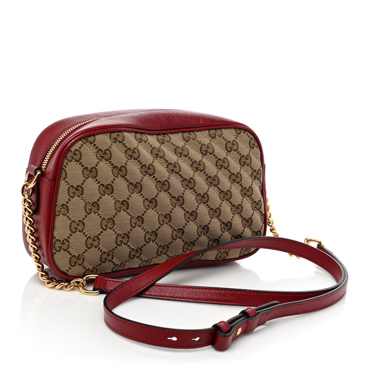 Gucci Monogram Azalea Calfskin Matelasse Diagonal Small GG Marmont Chain Shoulder Bag Beige Ebony New Cherry Red 3 of 9