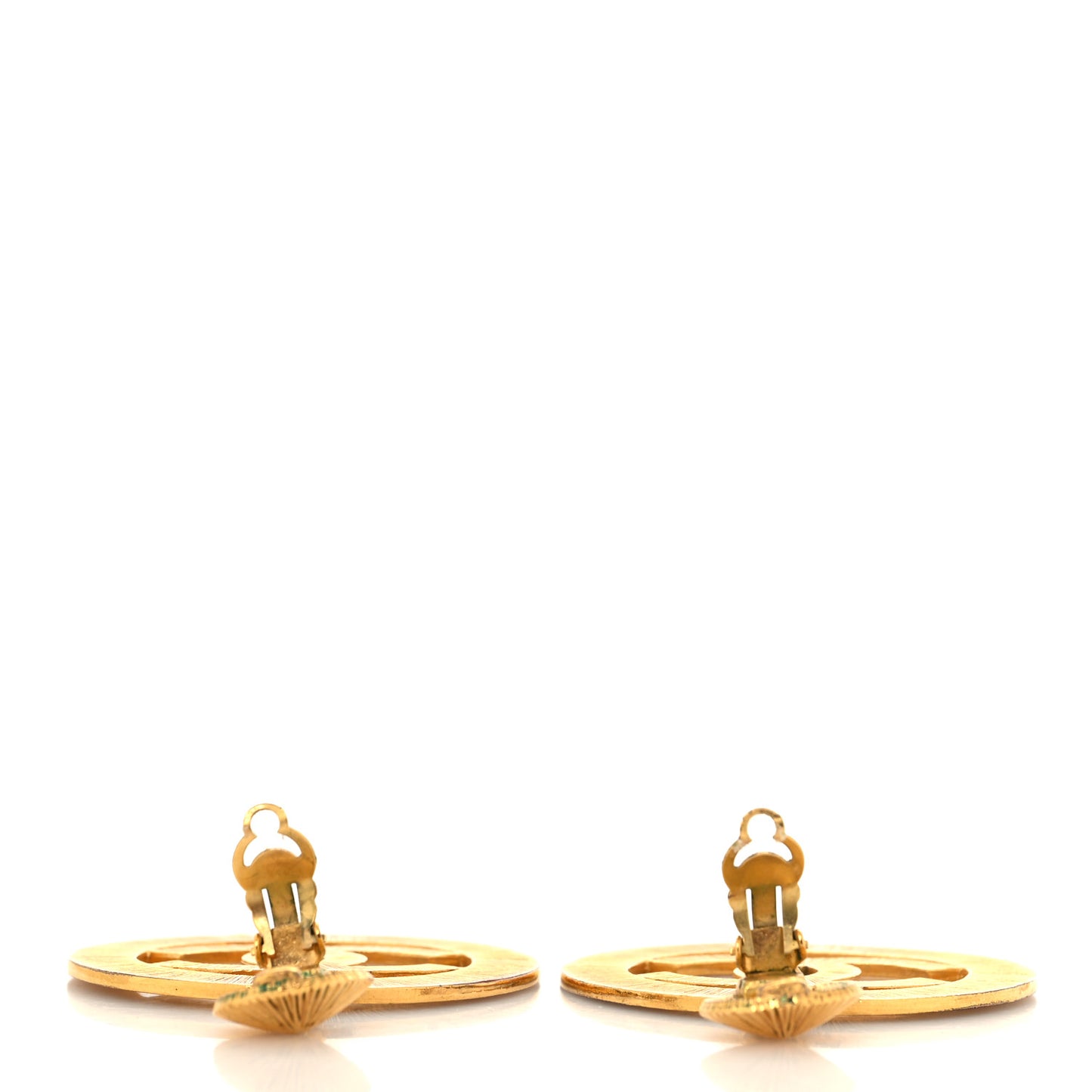 Metal Large Sunburst CC Button Earrings Gold