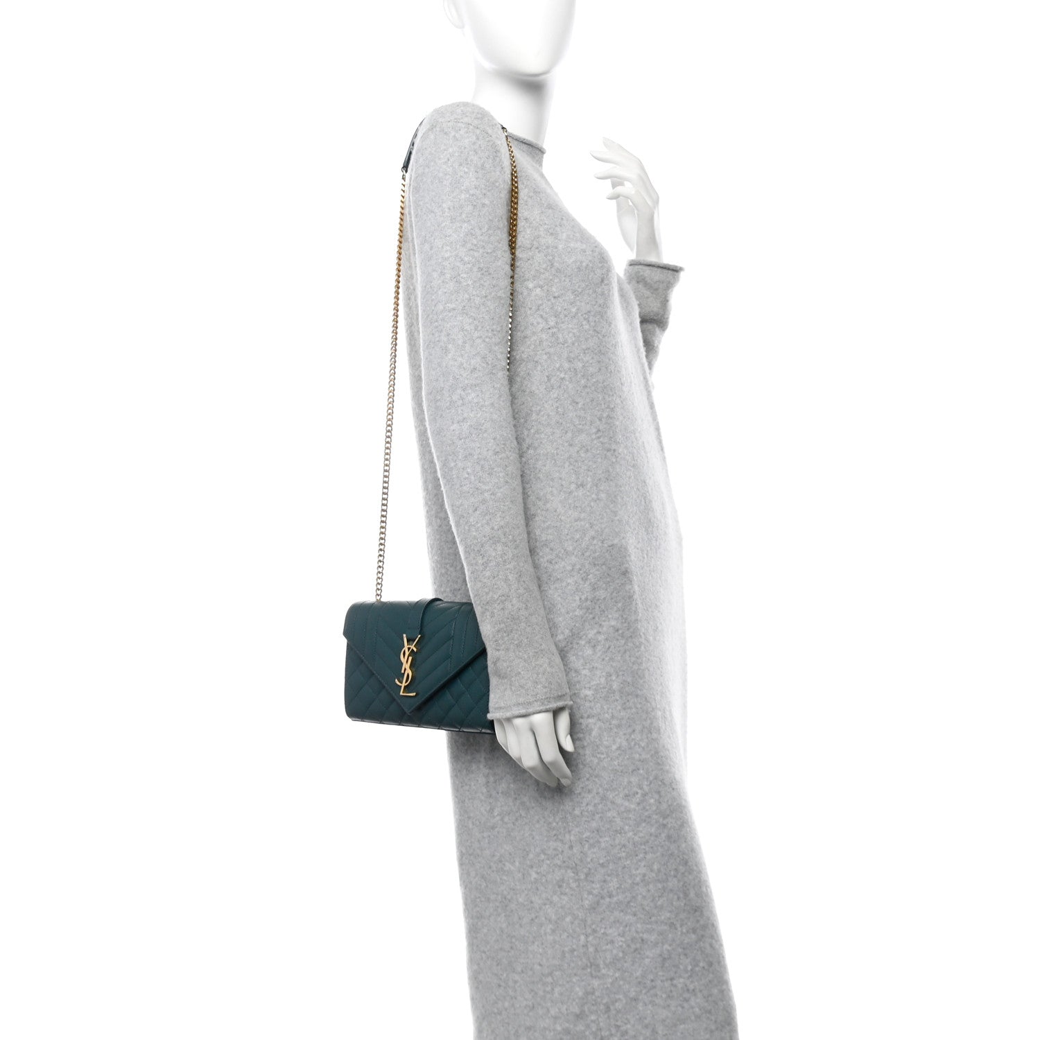 Saint Laurent Grain De Poudre Textured Mixed Matelasse Triquilt Small Monogram Satchel Sea Turquoise 2 of 10