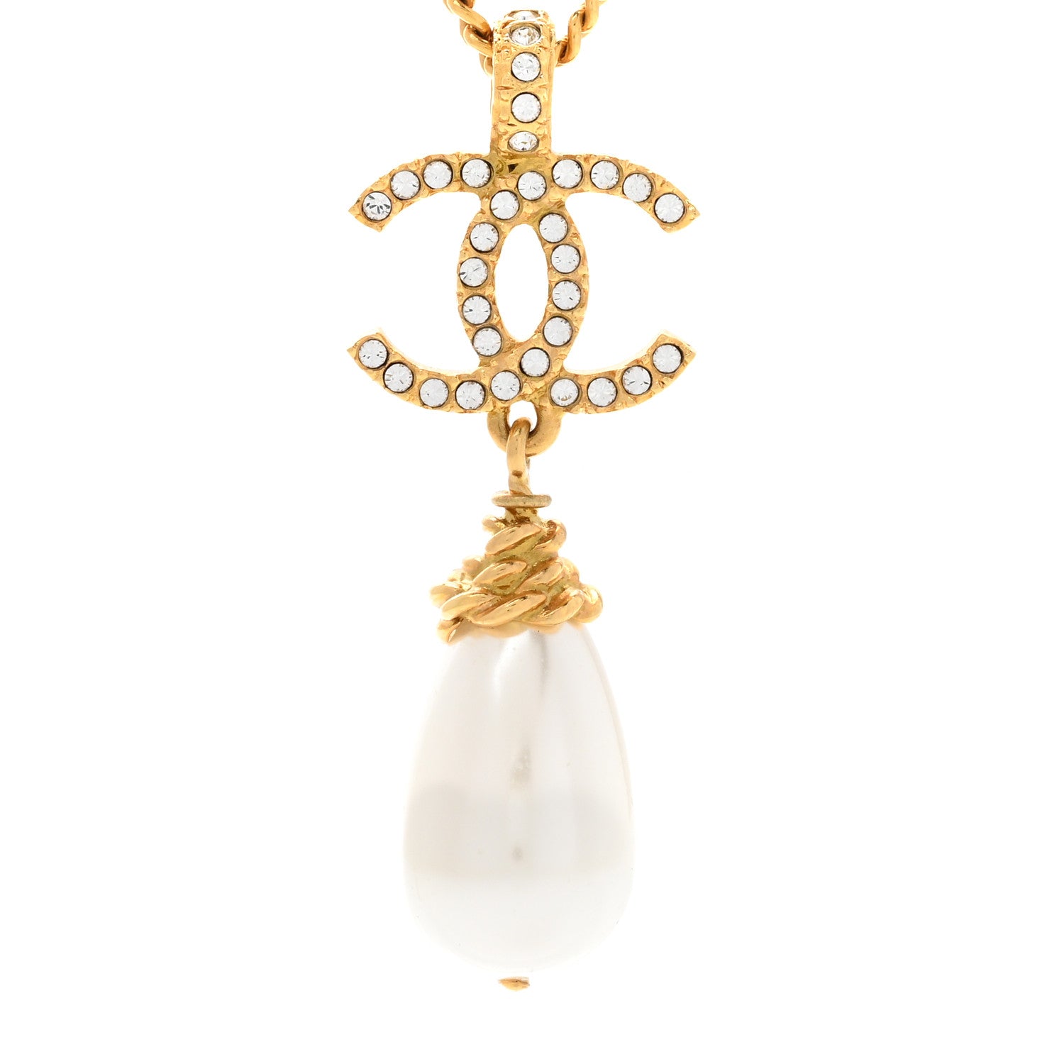 Chanel Pearl Crystal Twisted CC Drop Necklace Gold 4 of 7