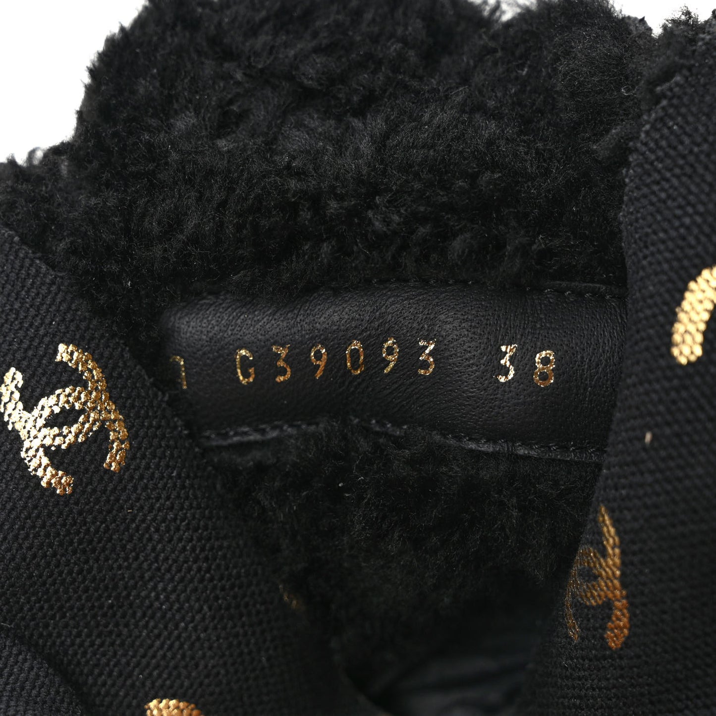 Lambskin Shearling Canvas CC Lace Up Boots 38 Black Gold