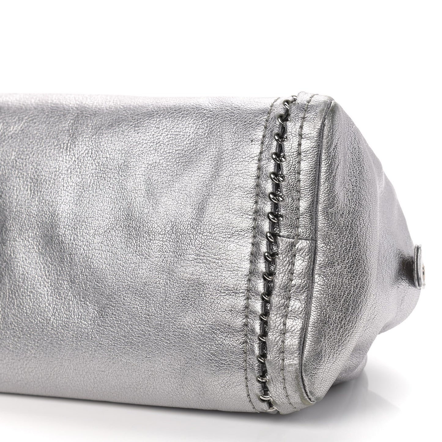 Metallic Goatskin Medium Luxe Ligne Bowler Silver