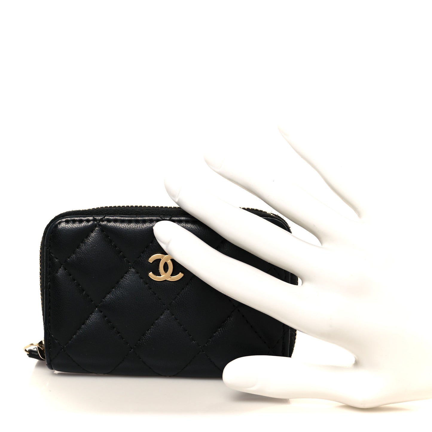 Lambskin Quilted Zip Coin Purse Black