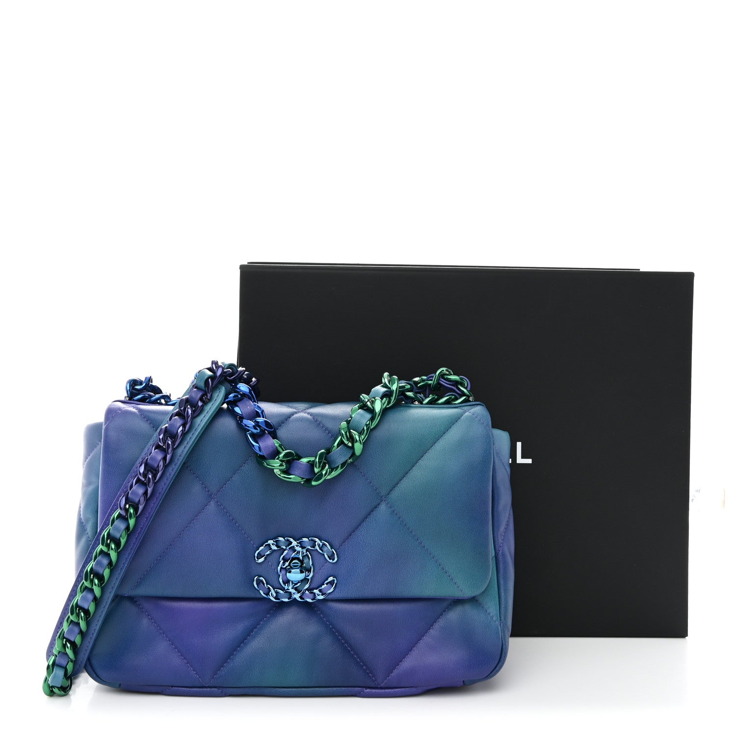 Chanel Tie Dye Calfskin Quilted Medium Chanel 19 Flap Blue Purple 10 of 10