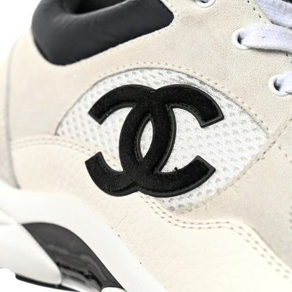 Chanel Mesh Suede Calfskin Grained Calfskin Womens CC Sneakers 40.5 White Black 9 of 12