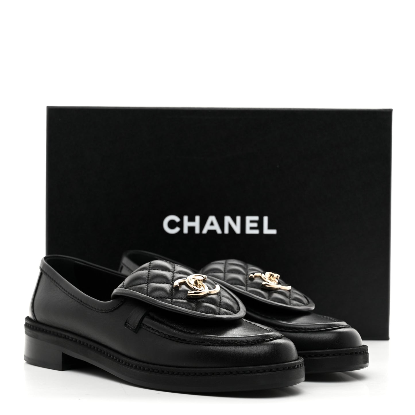 Lambskin Quilted CC Turnlock Loafers 37 Black