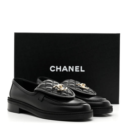 Chanel Lambskin Quilted CC Turnlock Loafers 37 Black 10 of 10