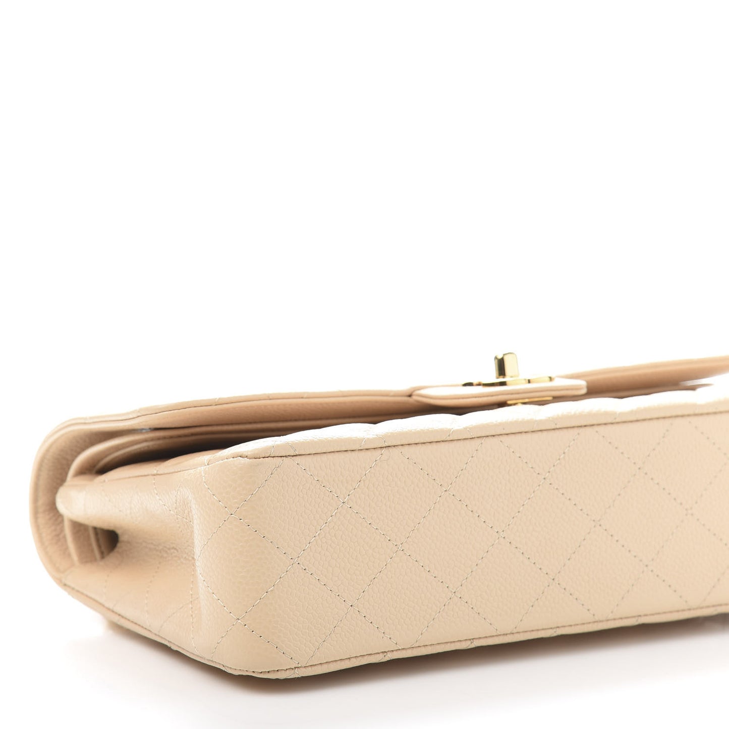 Caviar Quilted Medium Double Flap Beige