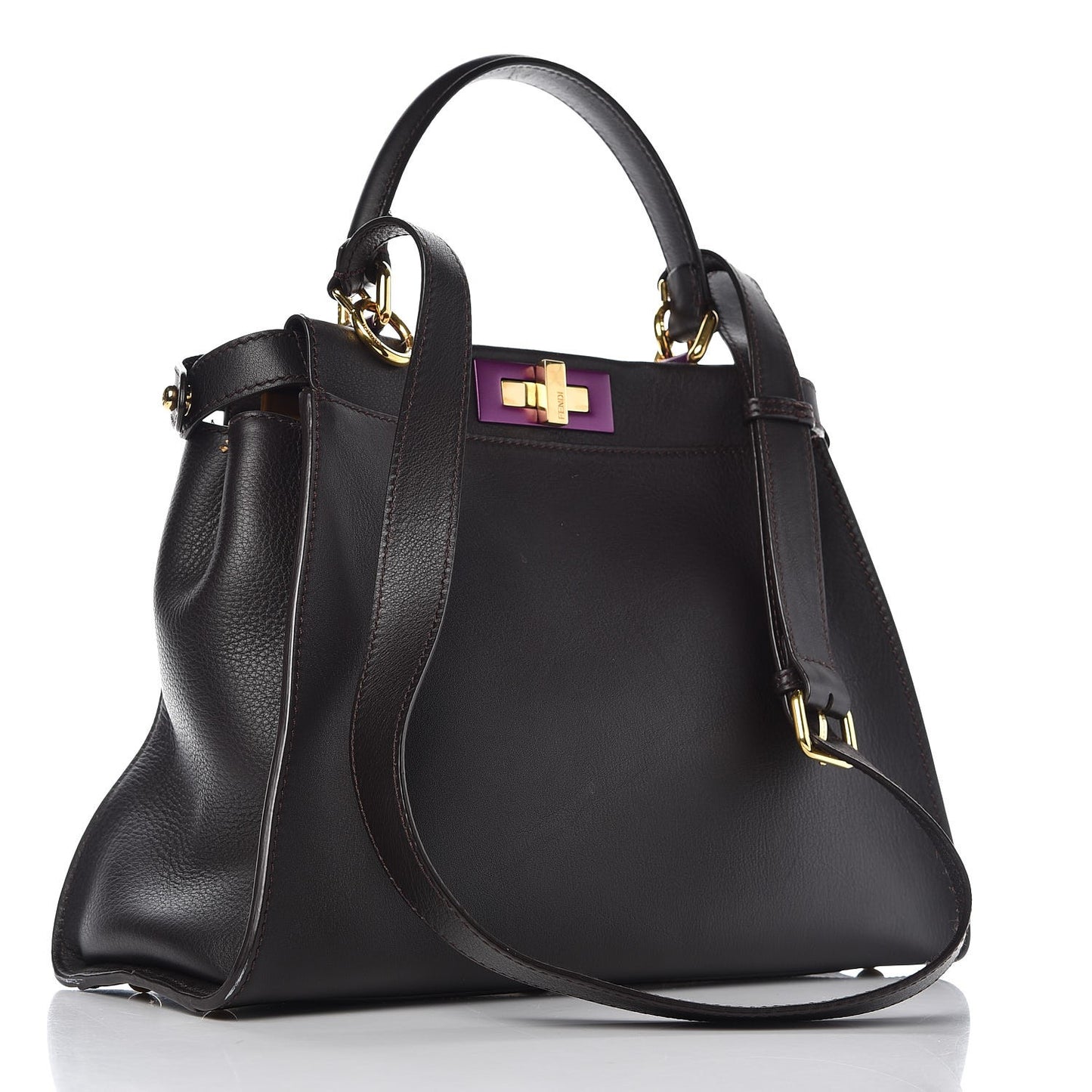 Vitello Seta Shiny Nappa Medium Peekaboo Iconic Satchel Dark Brown Yellow