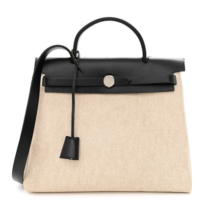 Hermes Toile Vache Calfskin Herbag 30 PM Ficelle Black 3 of 18