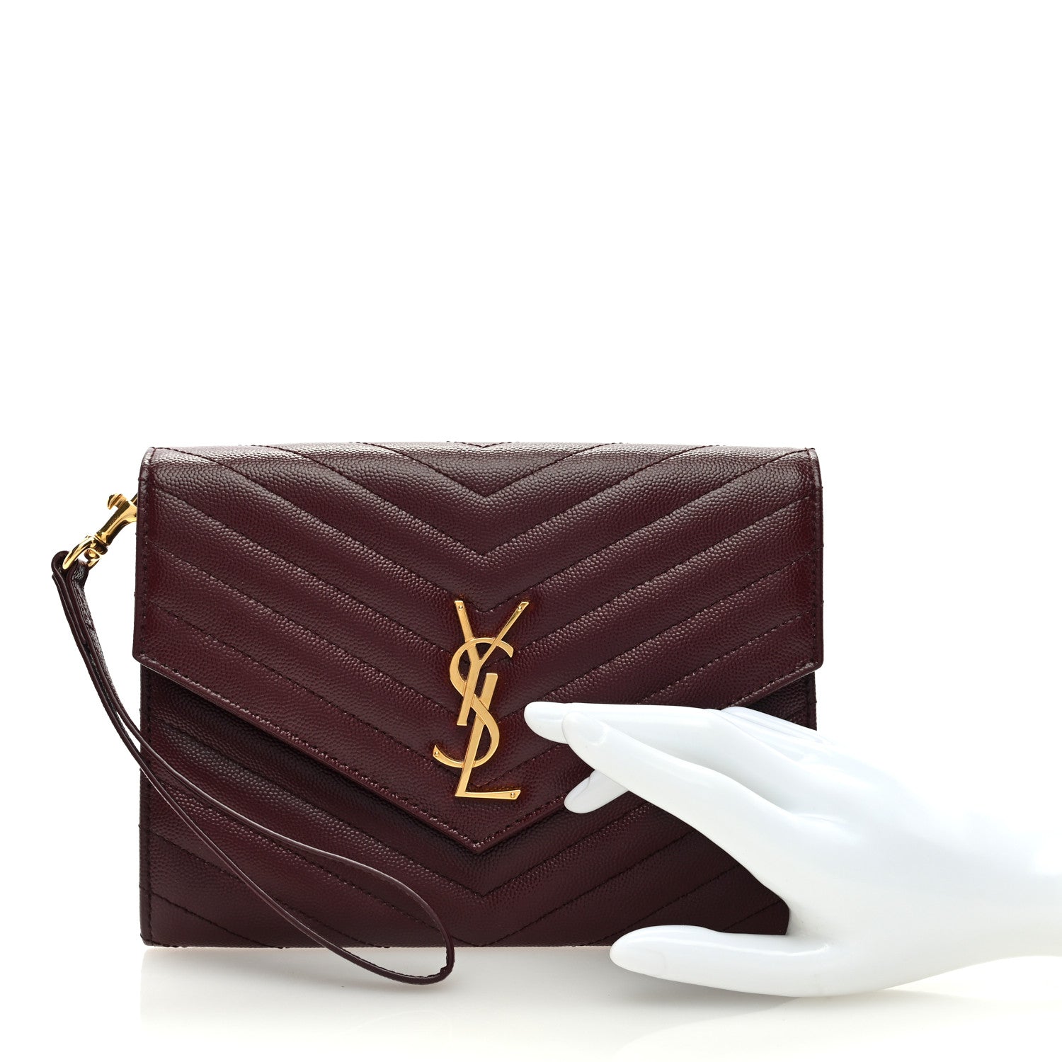 Saint Laurent Grain De Poudre Matelasse Chevron Monogram Envelope Clutch Rouge Legion 2 of 6
