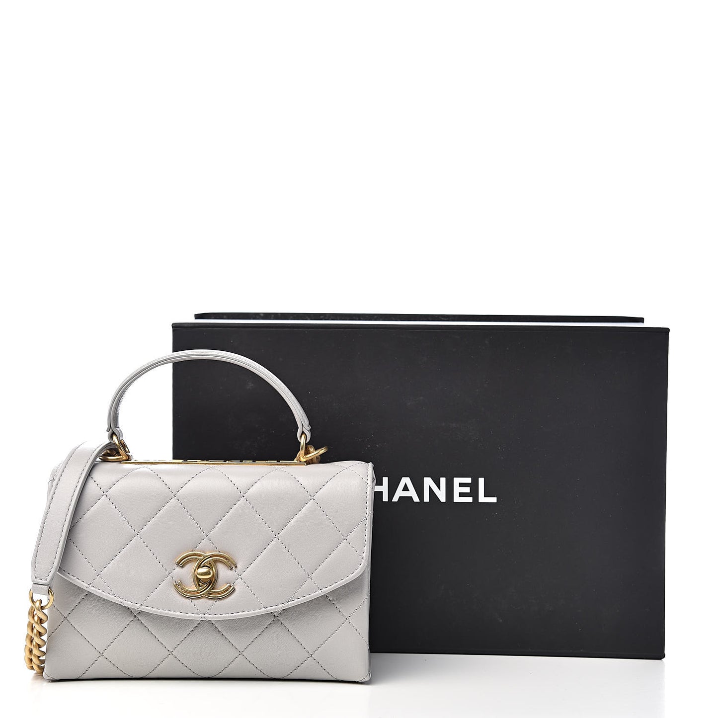 Lambskin Quilted Small Trendy Spirit Top Handle Bag Light Grey