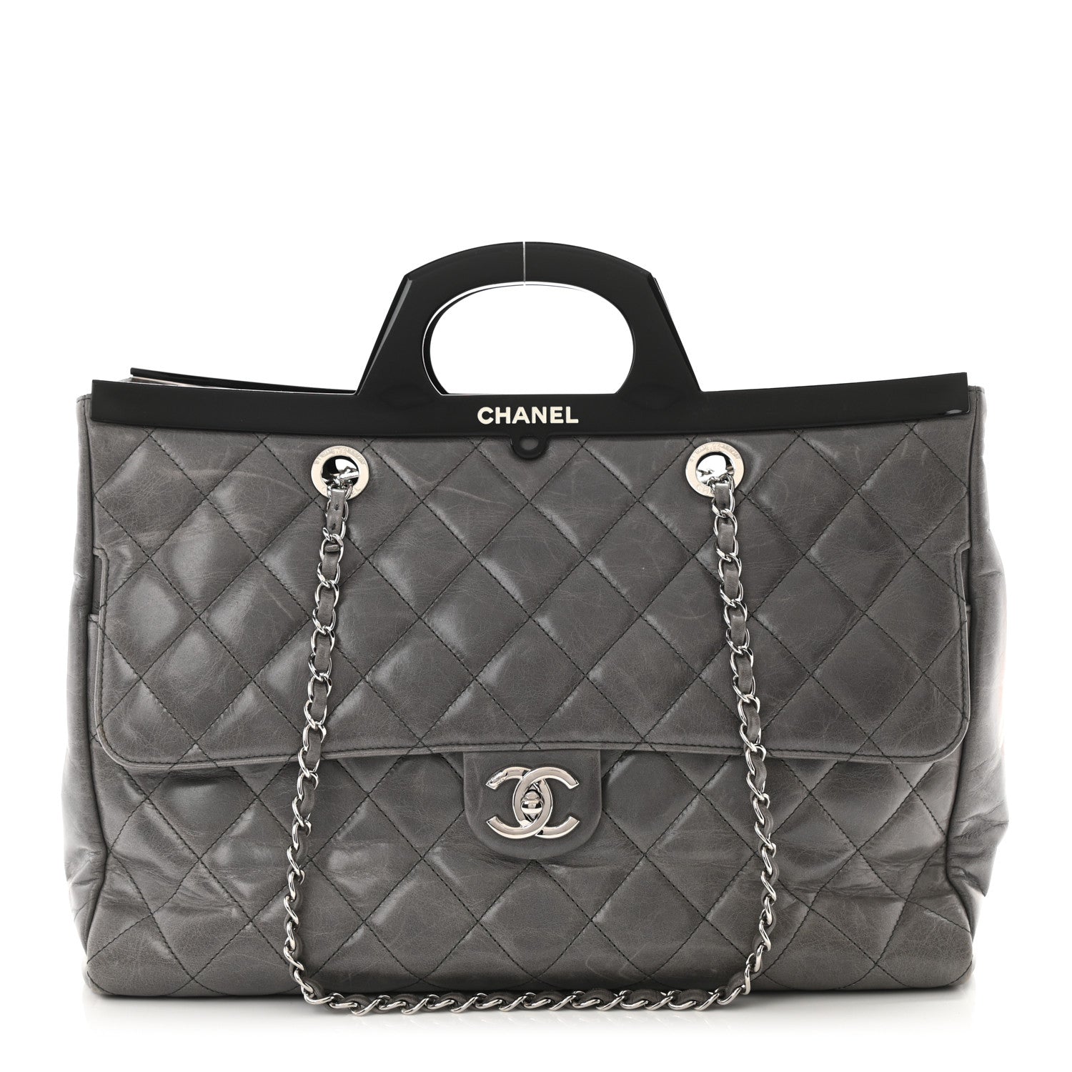 Chanel Glazed Calfskin Quilted Large CC Delivery Tote Grey 1 of 10