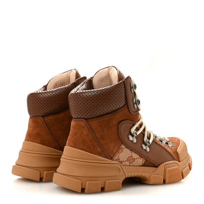 Gucci X SEGA Suede Calfskin GG Monogram Womens Flashtrek High-Top Sneakers 38 New Cuir Beige Ruggine 5 of 9