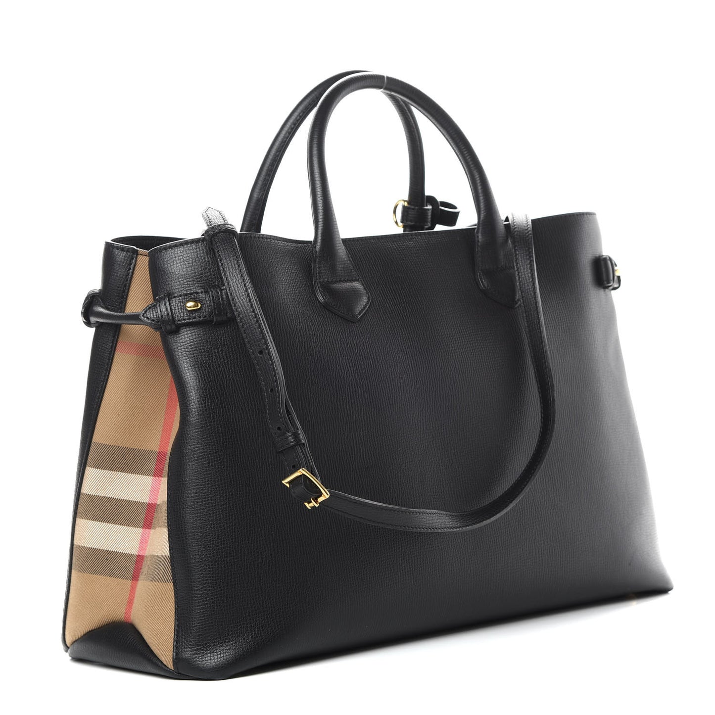 Grainy Calfskin House Check Large Banner Tote Black