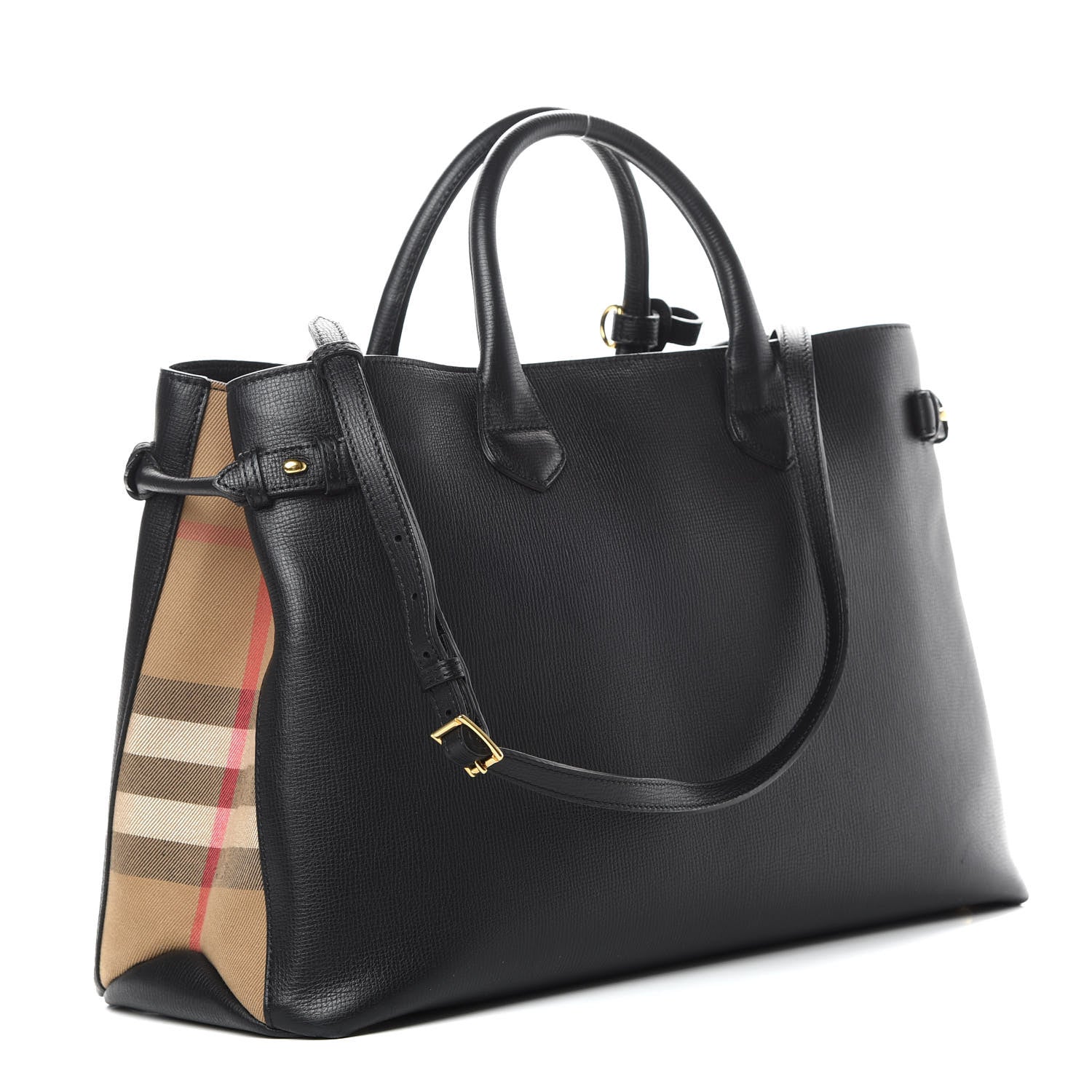 Burberry Grainy Calfskin House Check Large Banner Tote Black 3 of 18