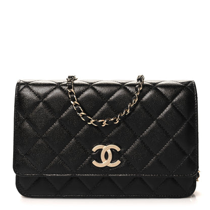 Chanel Caviar Quilted Studded CC Wallet on Chain WOC Black 1 of 12