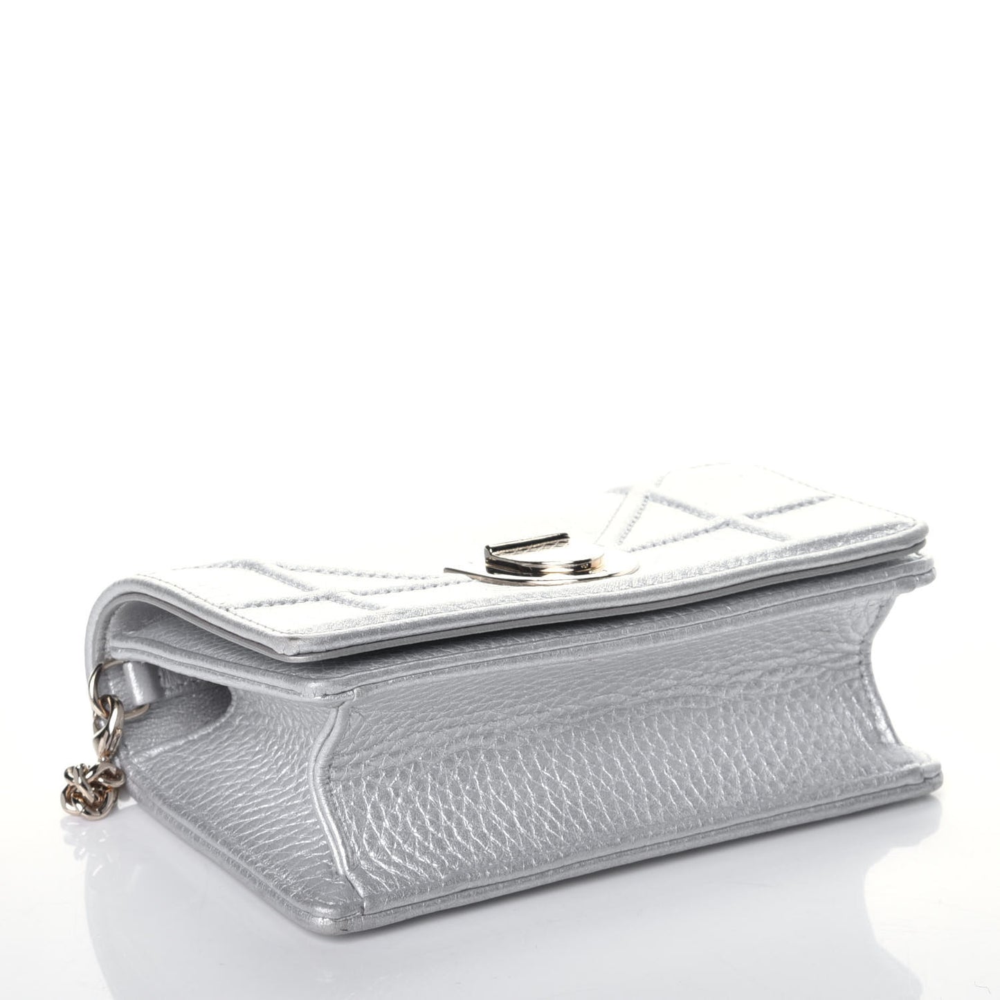 Metallic Grained Calfskin Baby Diorama Flap Bag Silver