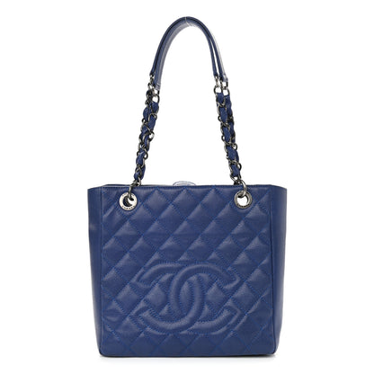 Chanel Caviar Quilted Petit Shopping Tote PST Blue 1 of 12