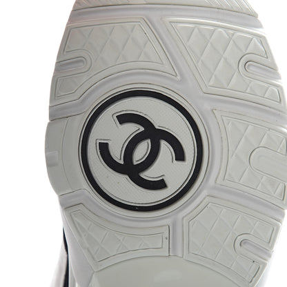 Chanel Nylon Calfskin Suede CC Womens Sneakers 38 Navy White Orange 6 of 9