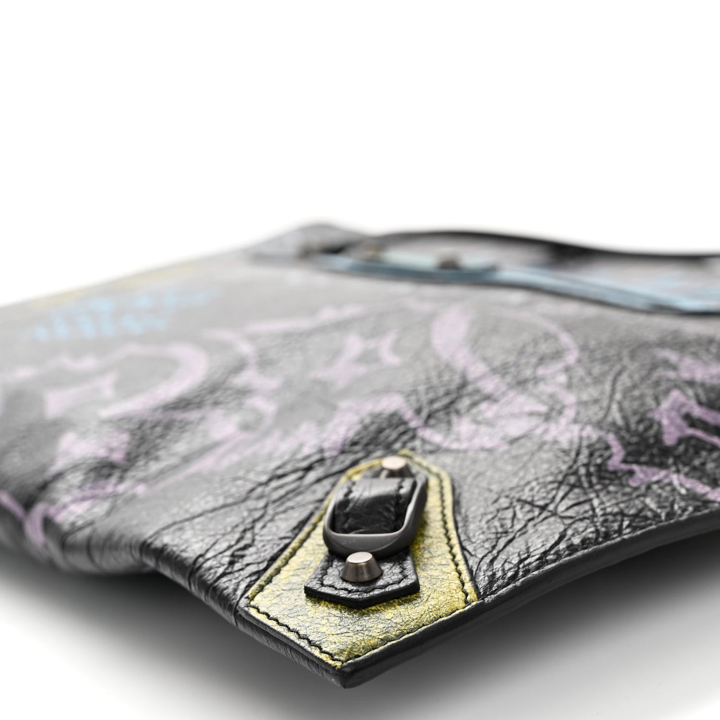 Agneau Classic Hardware Graffiti Small Pouch Black Multicolor