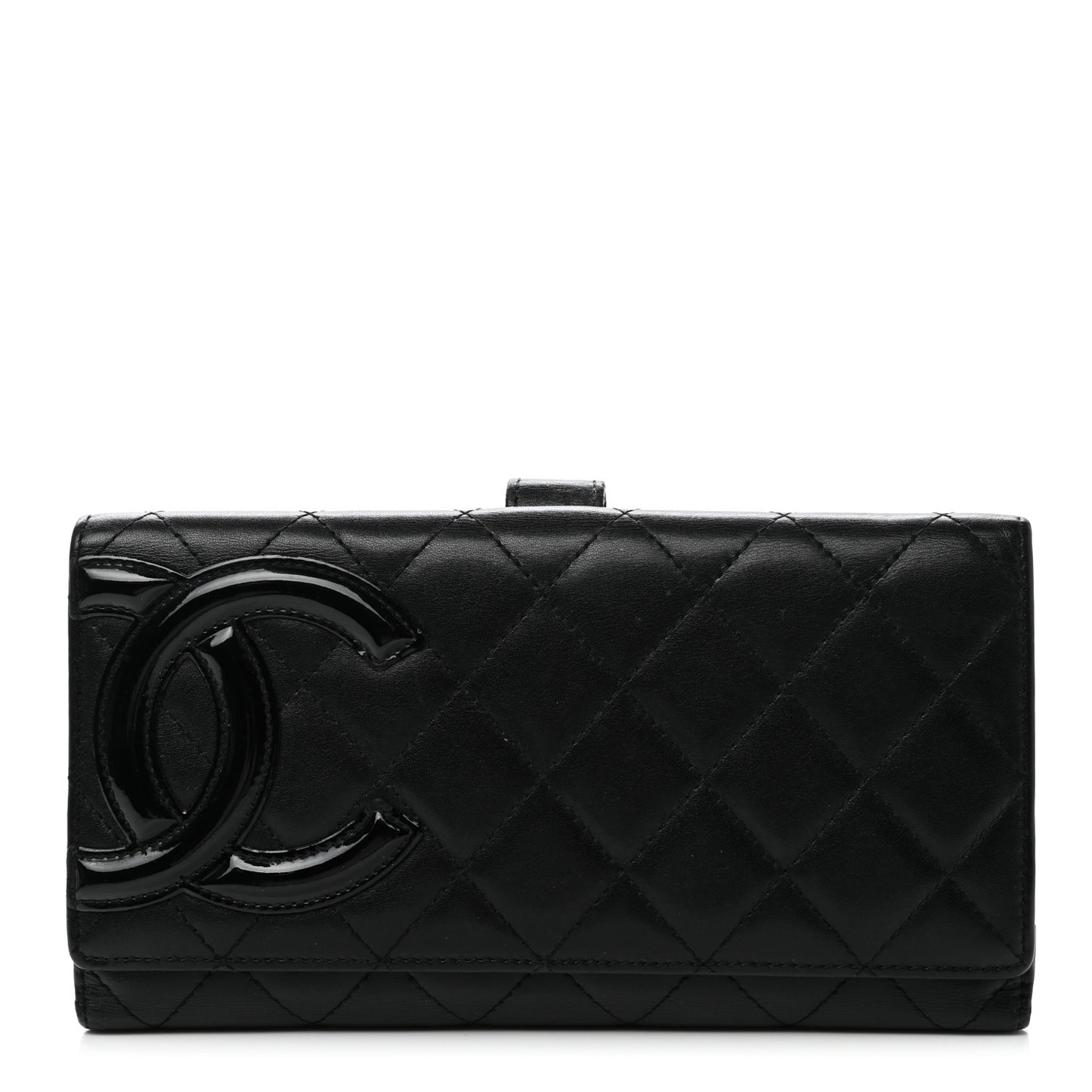 Calfskin Quilted Cambon Long Double Wallet Black