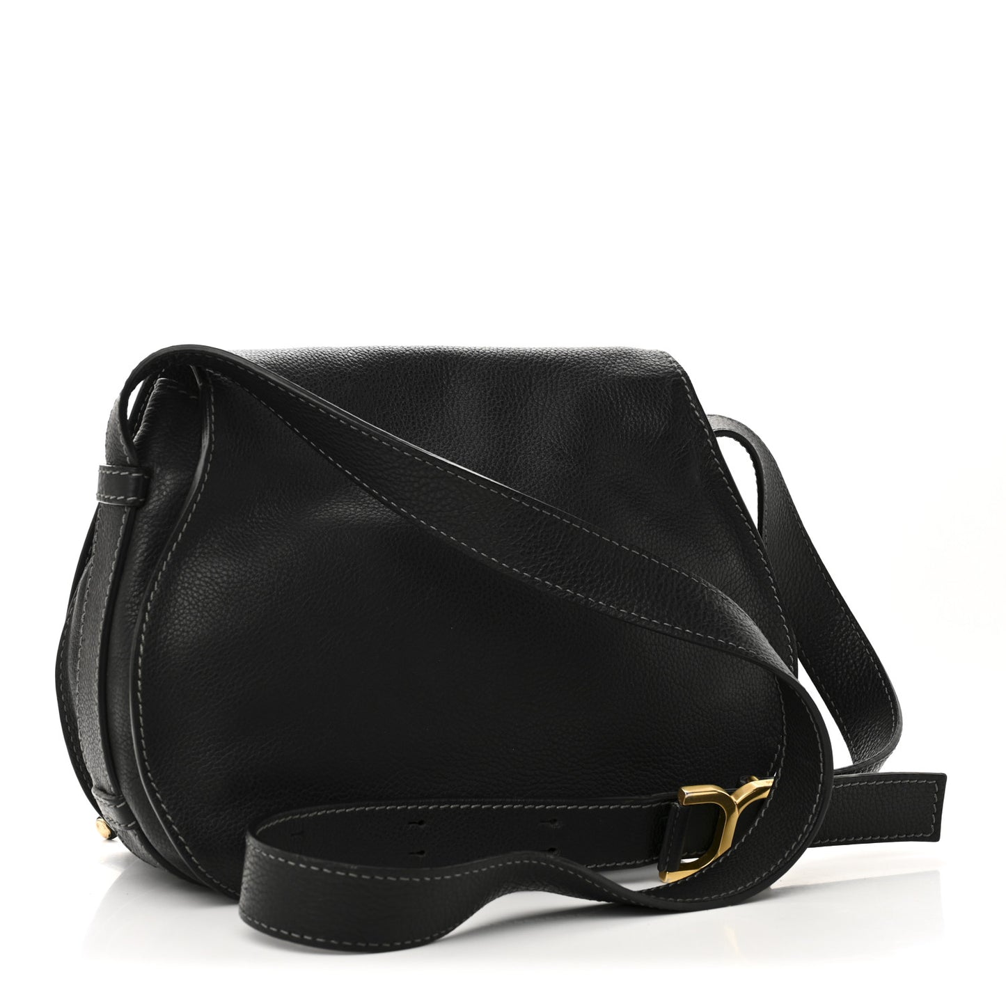 Calfskin Medium Marcie Round Crossbody Bag Black
