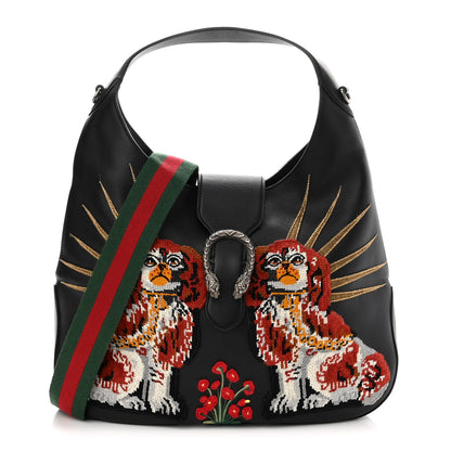 Gucci Calfskin Dog Embroidered Large Dionysus Hobo Black 1 of 10