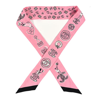 Chanel Silk CC Slim Bandeau Scarf Pink Black 1 of 3
